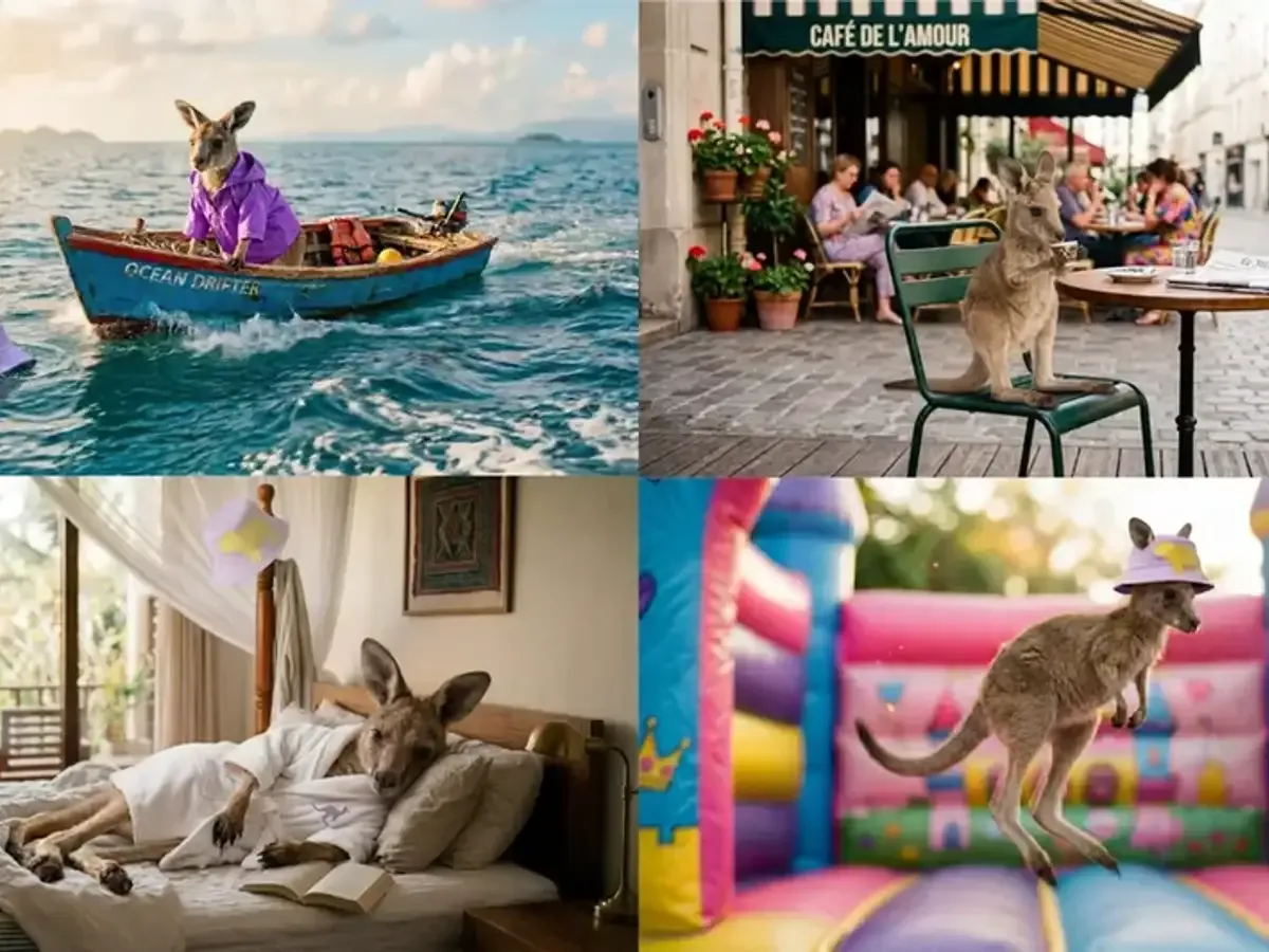 Nano Banana 2 kangaroo character kept consistent across four scenes
