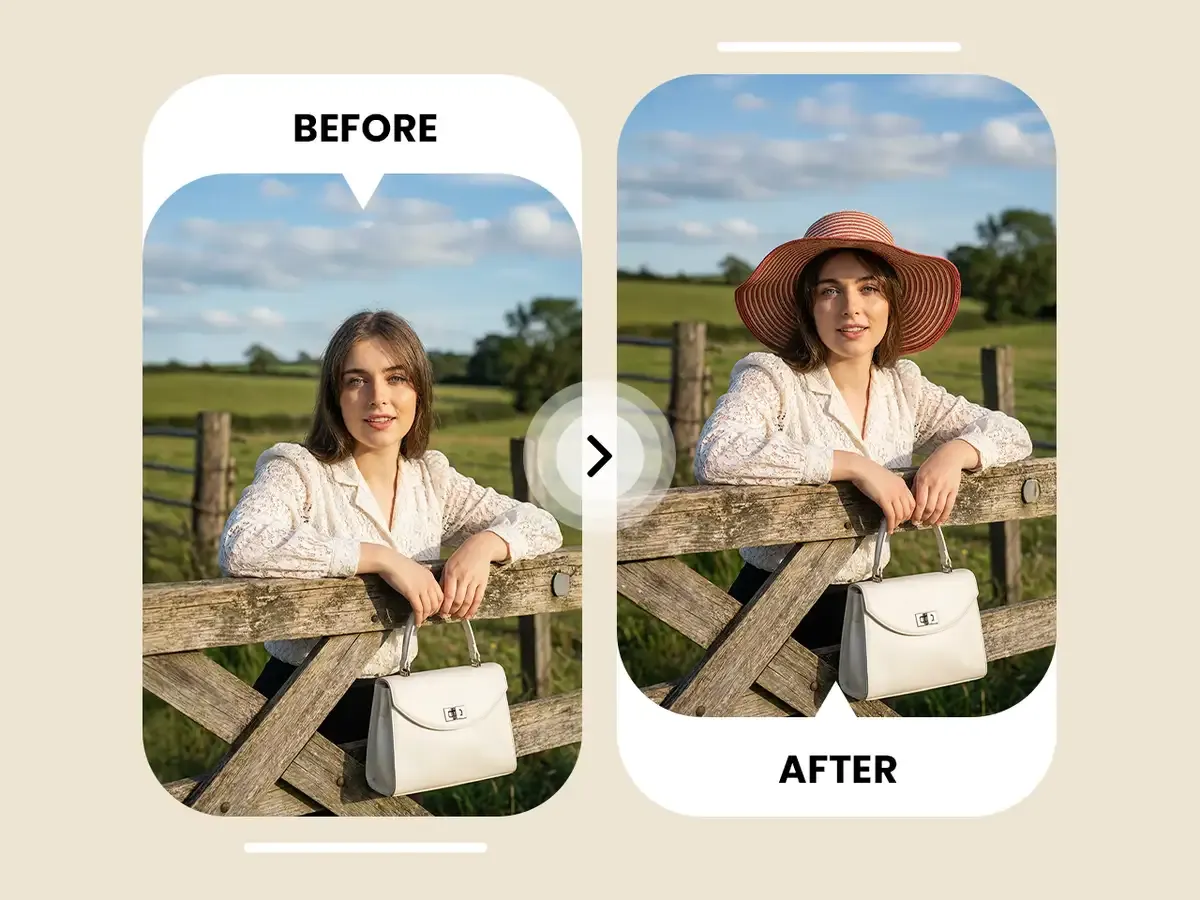 Nano Banana Pro 4K edit adding a sun hat to a countryside portrait