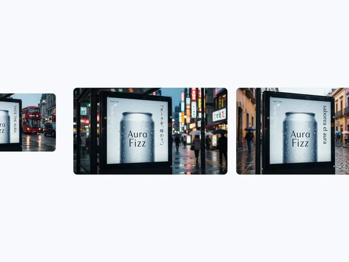 Nano Banana Pro bus stop ads for one drink adapted to different cities